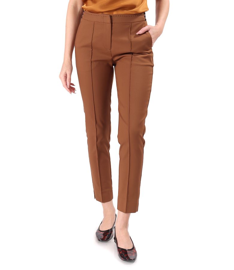 Elastic cotton pants with decorative elastic band