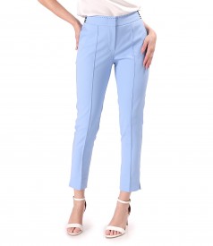 Elastic cotton pants with decorative elastic band