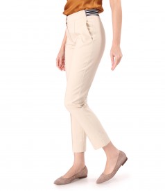Elastic cotton pants with decorative elastic band