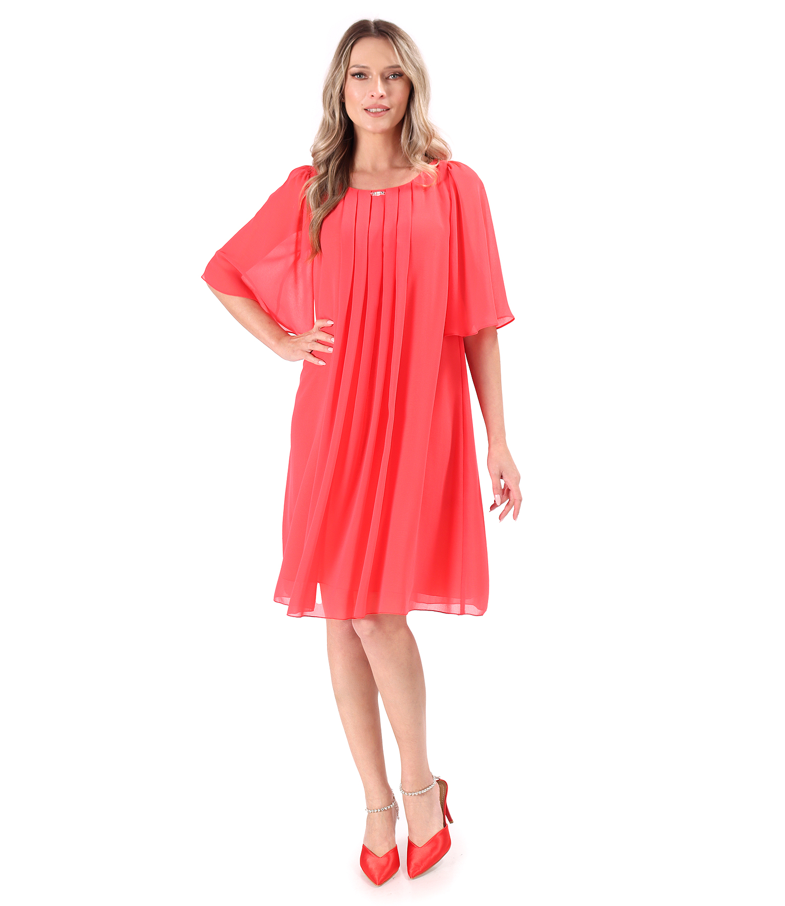 Elegant dress made of veil with flared sleeves