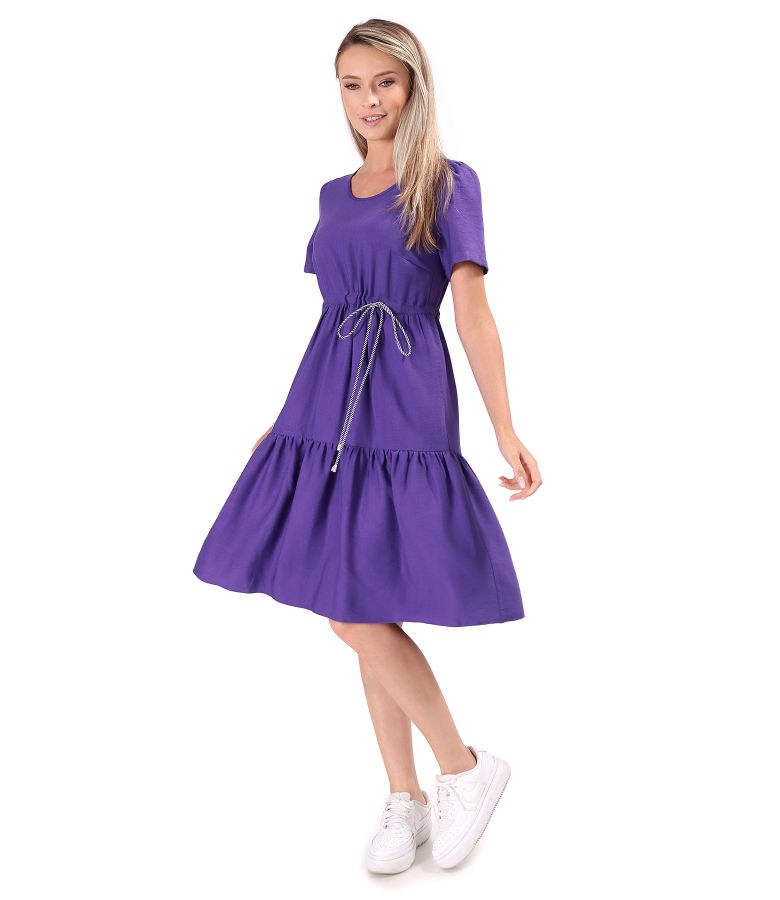 Ruffled dress made of wrinkled viscose with drawstring waist