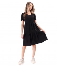 Ruffled dress made of wrinkled viscose with drawstring waist