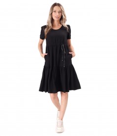 Ruffled dress made of wrinkled viscose with drawstring waist