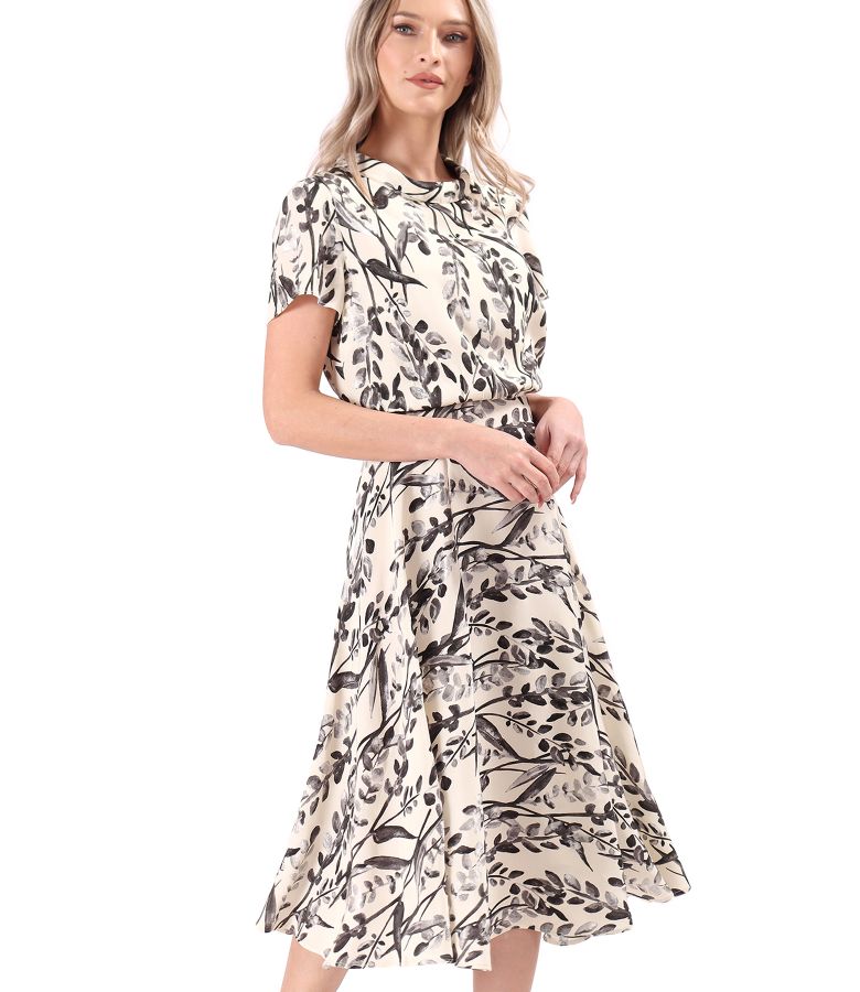 Midi viscose dress with floral motifs and effect thread