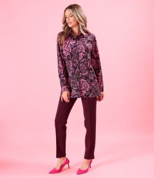 Elegant printed cotton shirt with ankle pants