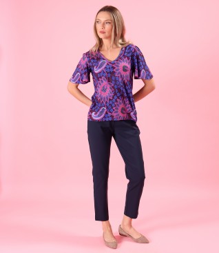 Elastic cotton pants with a decorative elastic band