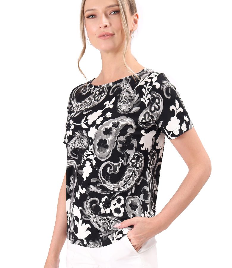 Bluza din jerse elastic imprimat digital cu motive florale