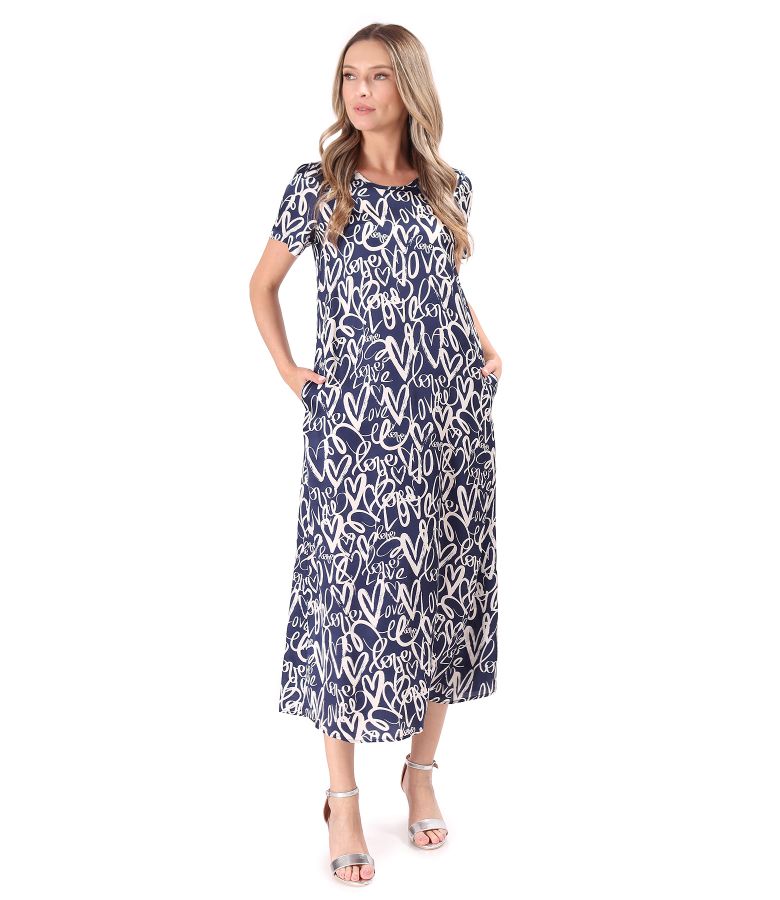 Rochie midi din satin de viscoza imprimata cu inimi