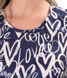Satin viscose midi dress printed with hearts