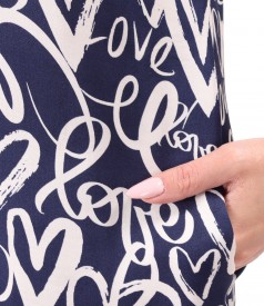 Satin viscose midi dress printed with hearts