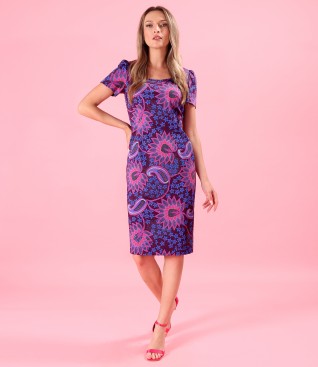 Elegant printed elastic cotton dress