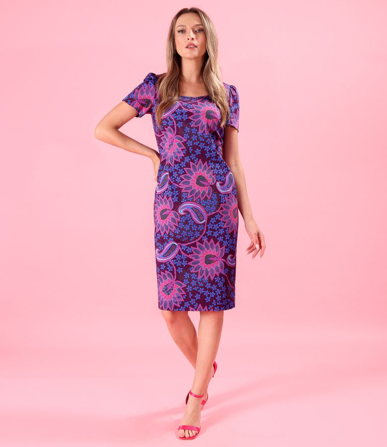 Elegant printed elastic cotton dress
