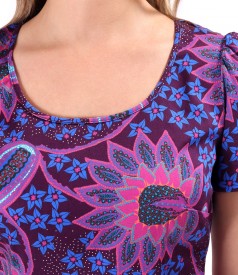 Elegant printed elastic cotton dress