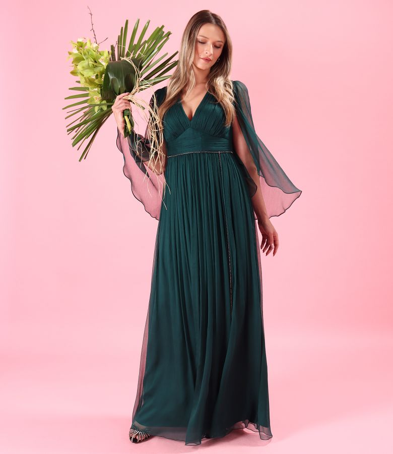Long evening dress made of natural silk voile