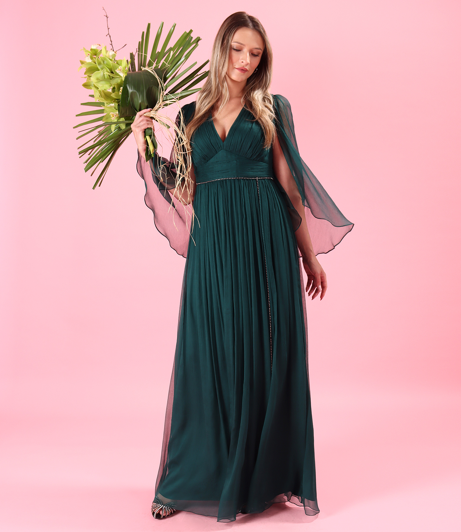 Long evening dress made of natural silk voile