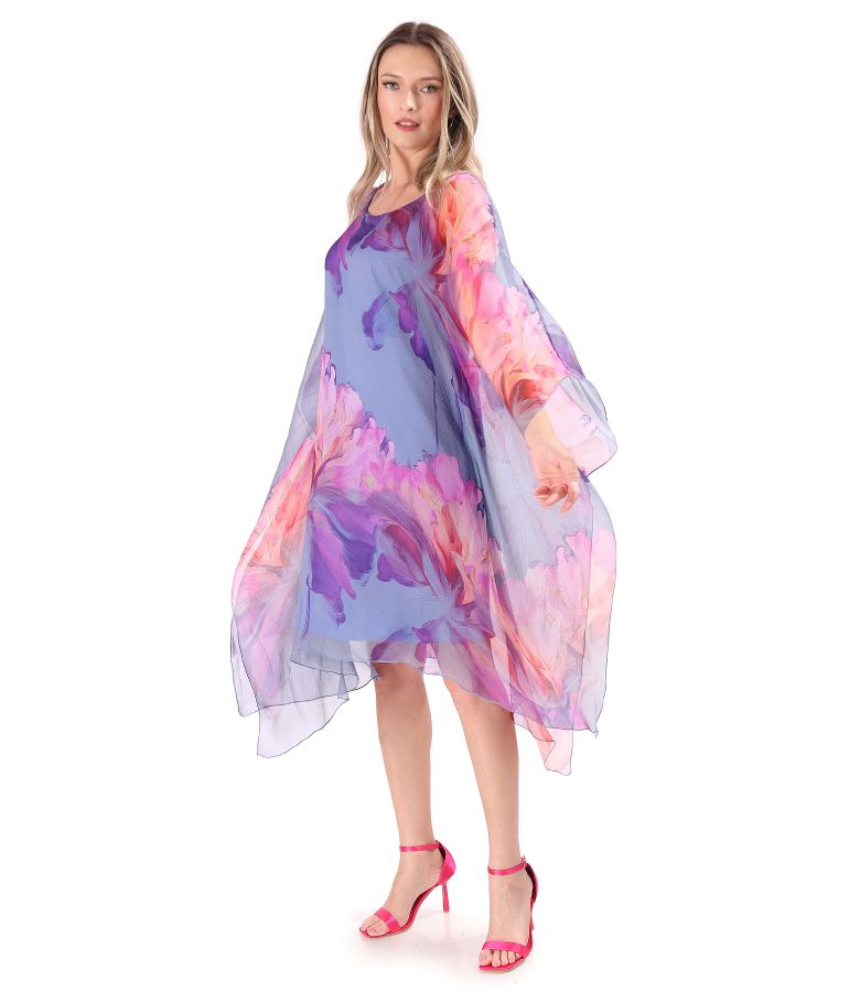 Butterfly Silk Chiffon Dress with Floral Print