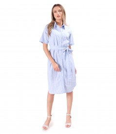 Shirt dress made of linen with cotton printed with stripes