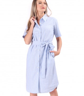 Shirt dress made of linen with cotton printed with stripes