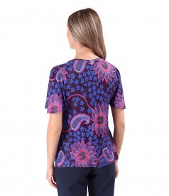 Elegant elastic jersey blouse with wide sleeves