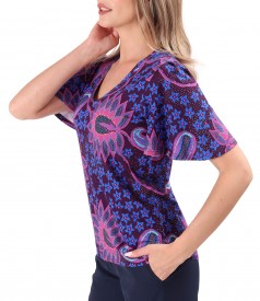 Elegant elastic jersey blouse with wide sleeves