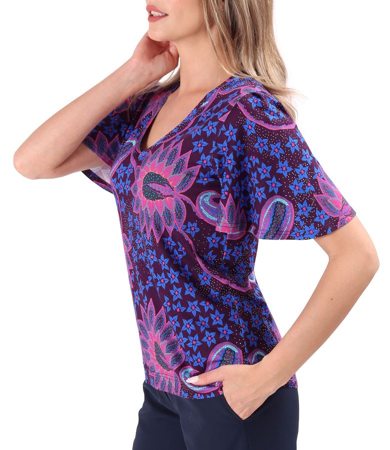 Elegant elastic jersey blouse with wide sleeves