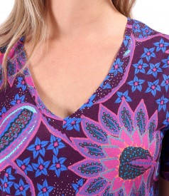 Elegant elastic jersey blouse with wide sleeves