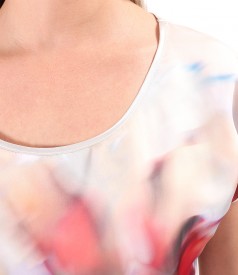 Blouse with front made of printed veil
