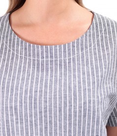 Striped printed cotton linen blouse
