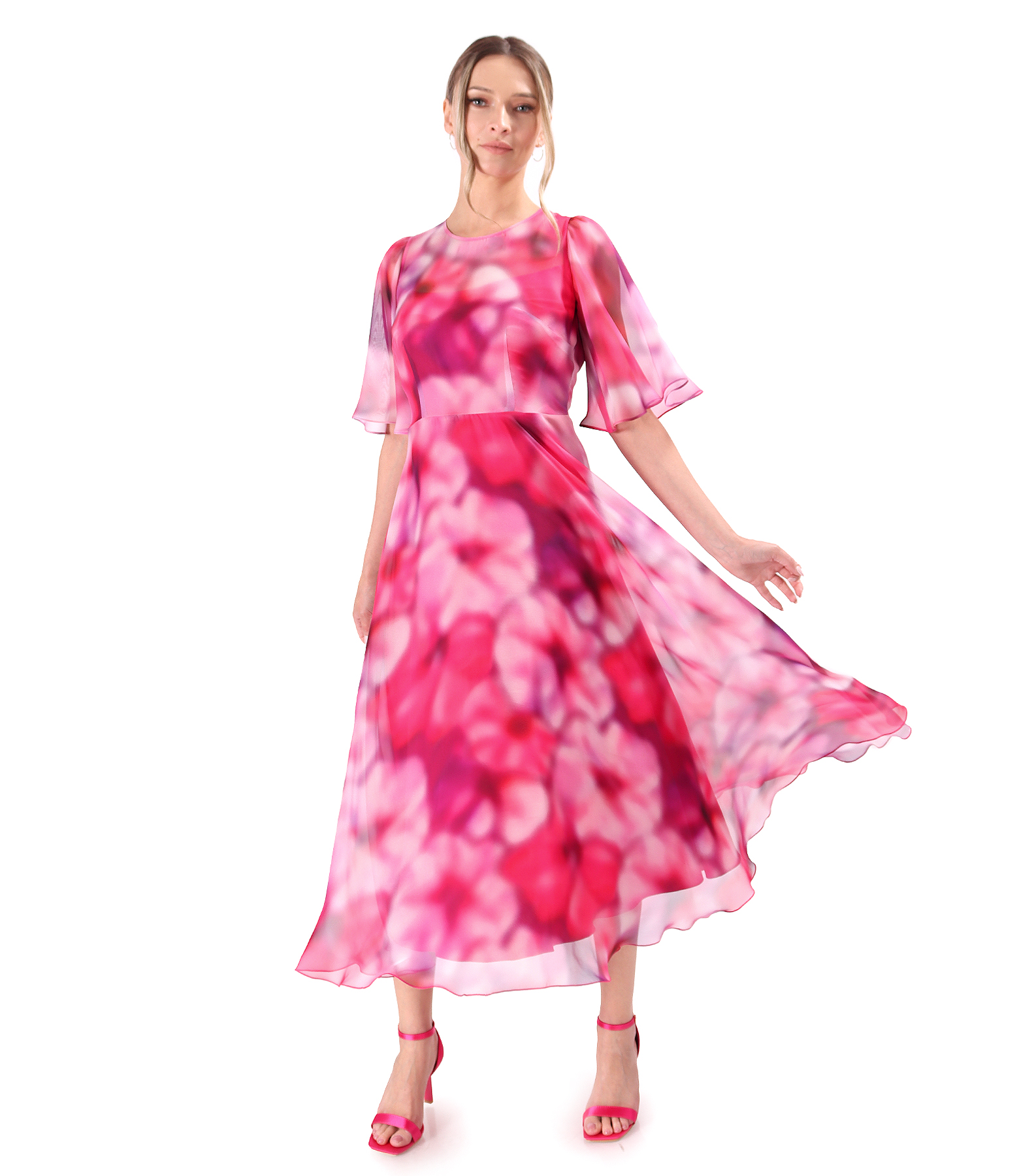 Floral printed veil midi dress