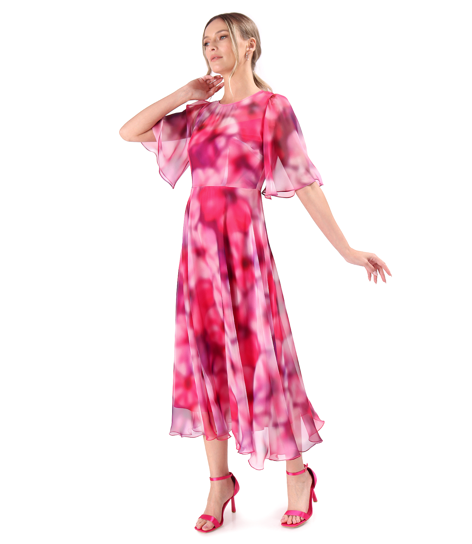 Floral printed veil midi dress