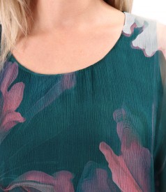 Butterfly Silk Chiffon Dress with Floral Print