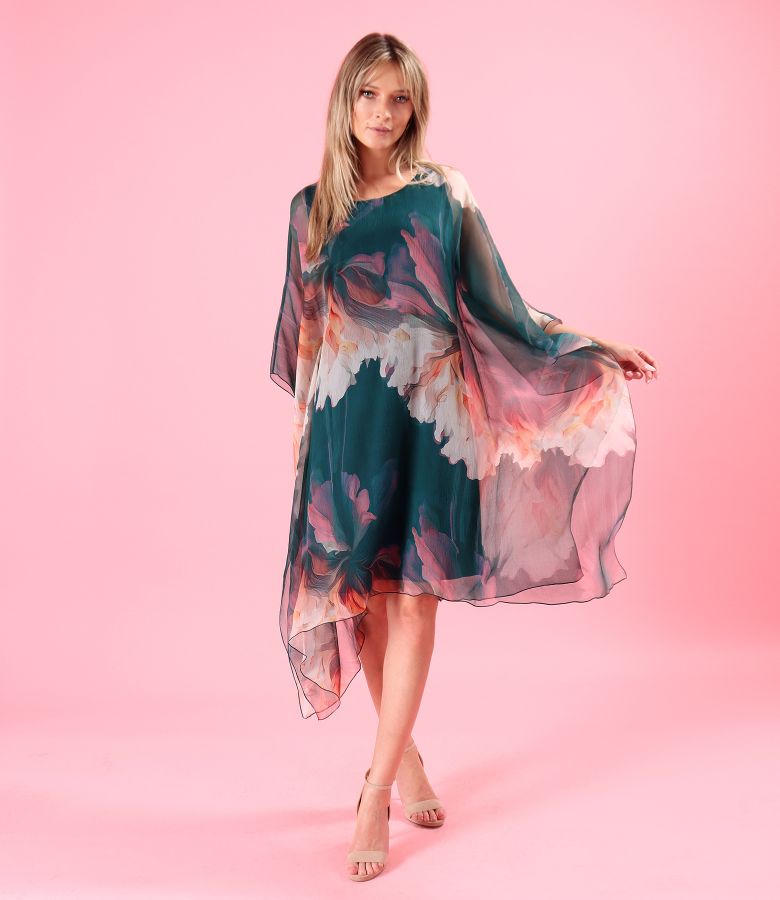 Butterfly Silk Chiffon Dress with Floral Print
