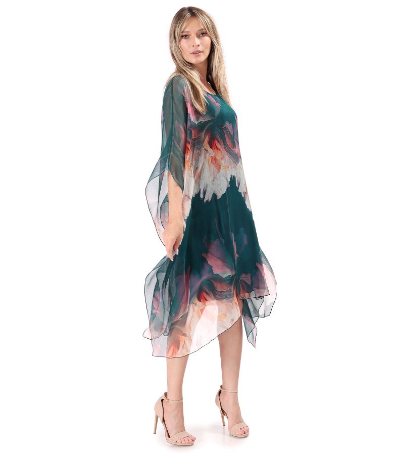 Butterfly Silk Chiffon Dress with Floral Print