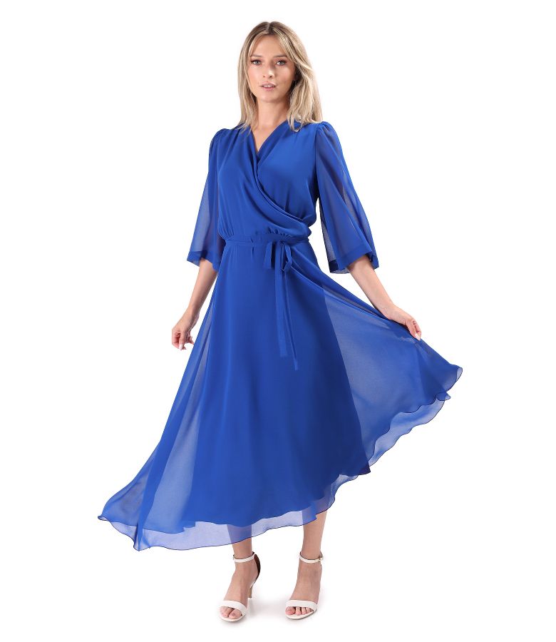 Asymmetric midi dress in plain veil