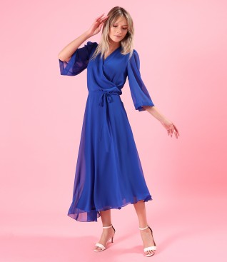 Asymmetric midi dress in plain veil