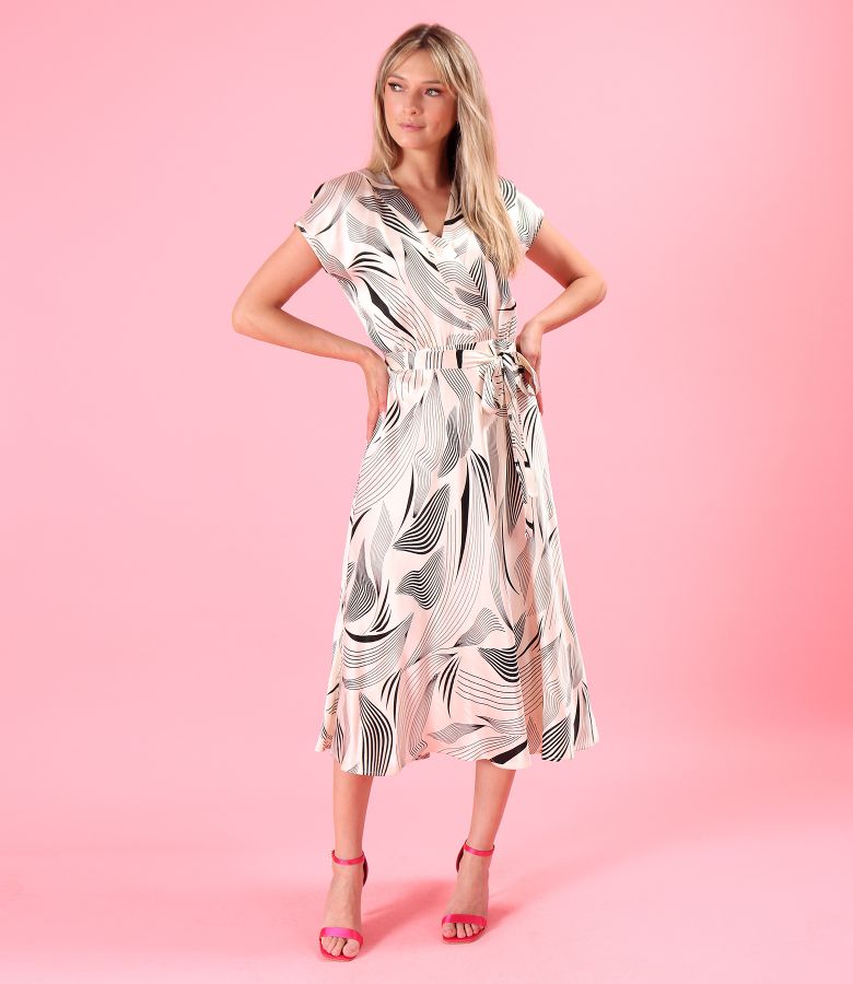 Viscose satin midi dress with drawstring waist
