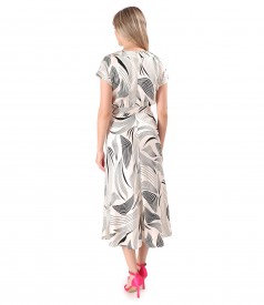 Viscose satin midi dress with drawstring waist