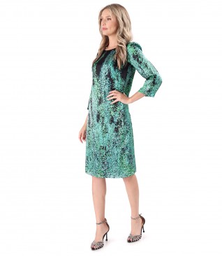 Loose-fitting natural silk dress printed with geometric motifs