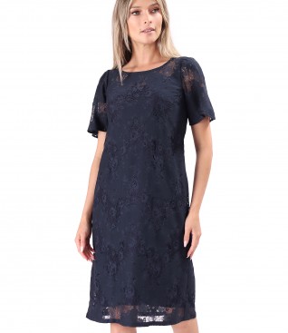 Elegant cotton lace dress with floral motifs