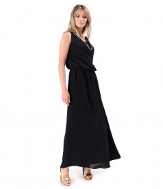 Elegant long viscose dress with chain at the neckline