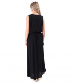 Elegant long viscose dress with chain at the neckline