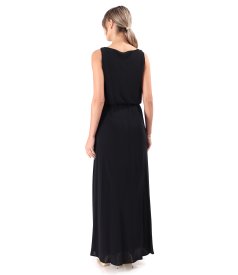 Elegant long viscose dress with chain at the neckline