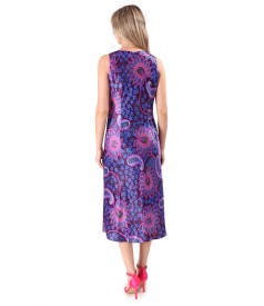 Viscose satin midi dress printed with paisley motifs