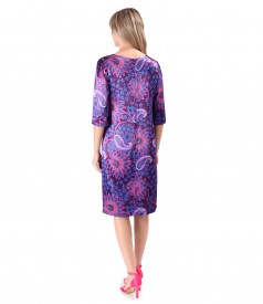 Viscose satin dress printed with paisley motifs