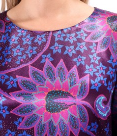 Viscose satin dress printed with paisley motifs