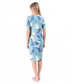 Elastic jersey dress printed with floral motifs