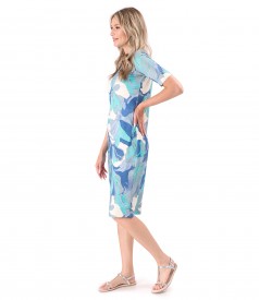 Elastic jersey dress printed with floral motifs