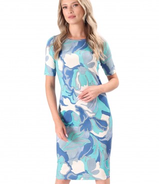 Elastic jersey dress printed with floral motifs