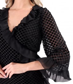 Cocktail dress made of veil with velvet polka dots