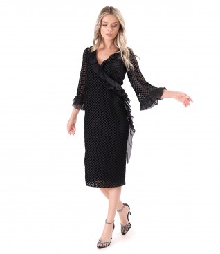 Cocktail dress made of veil with velvet polka dots